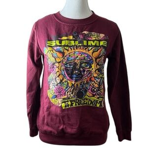 Sublime To Freedom Graphic Sweatshirt XS Burgundy Crewneck‎ 2022 Band Tee